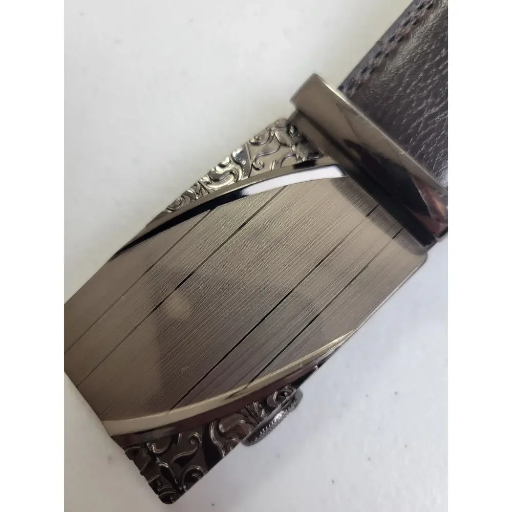 Belt Automatic Ratchet Buckle Black Leather Fashion‎ Casual Dress Men's 34/36